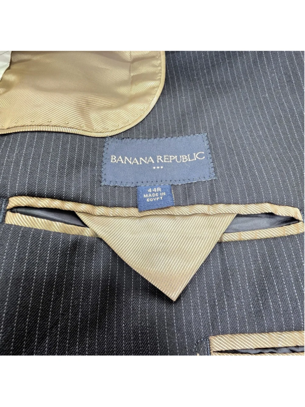 Banana Republic Wool Pinstripe Suit Mens 44R 34x32 Navy 2 Piece Executive